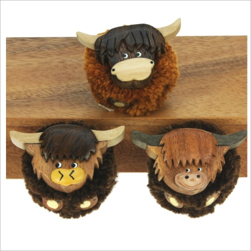 5043P-HC:  Highland Cow Pom Pom Magnets (Pack Size 72)